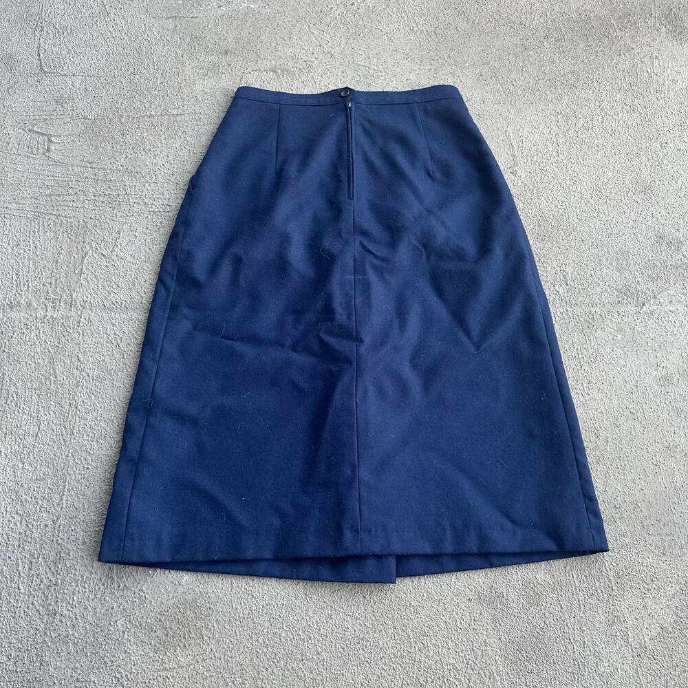 Korean Vintage Navy Blue 100% Wool A-Line Pleated Midi Skirt